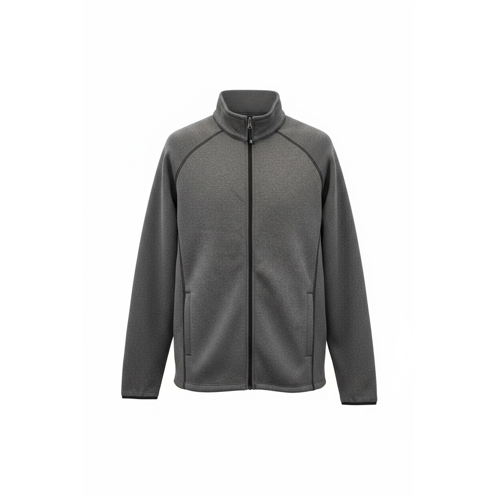 Tri-Mountain Performance Mens Full Zip Fleece Jacket Heather Gray Mock Neck L